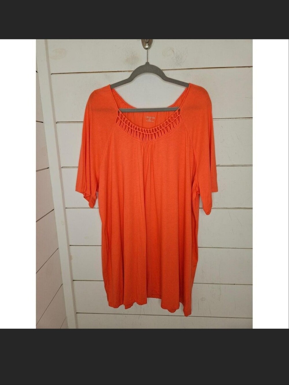 Catherines Orange Short-Sleeve Top with Crochet Detail